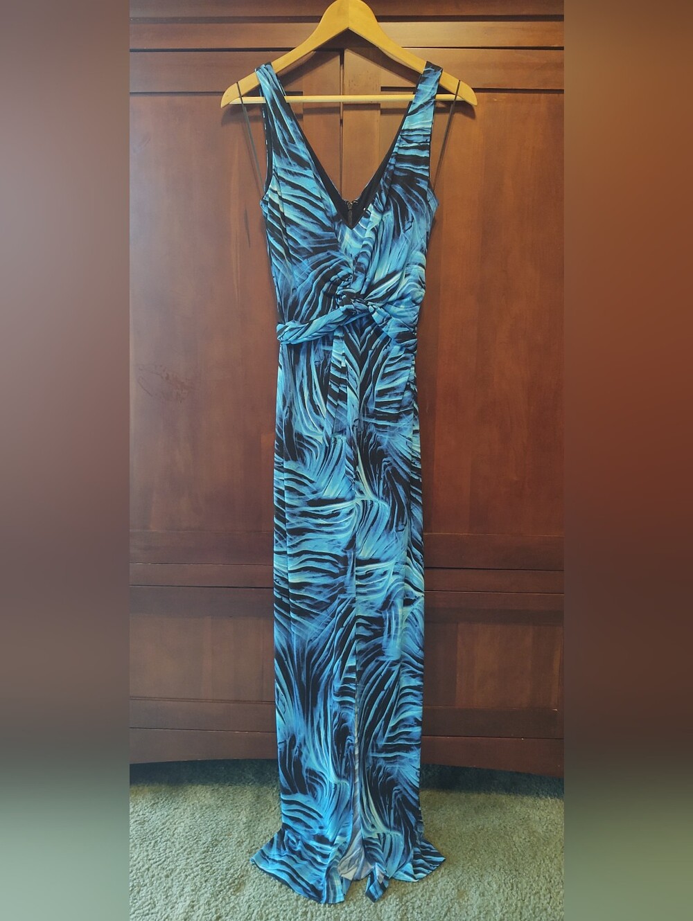 Black & Blue Slit Front Maxi Dress